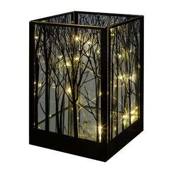 Glas Windlicht quadratisch CUBUS TREE, 12x12x18cm, schwarz