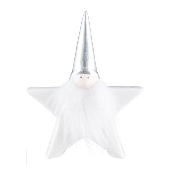 Ceramic star Father Christmas, with fur beard 14x11x4cm, white