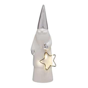 Ceramic Father Christmas, w.metal star, w.LED 26x7x7cm, white
