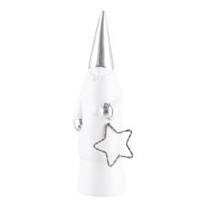 Ceramic Father Christmas, w.metal star, w.LED 26x7x7cm, white