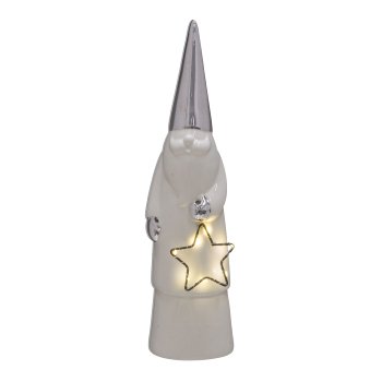 Ceramic Father Christmas, w.metal star, w.LED 35x9x9cm, white