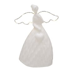 Keramik Engel, m.Metall Flügel, m.LED, 18x13x8,5cm, Weiß