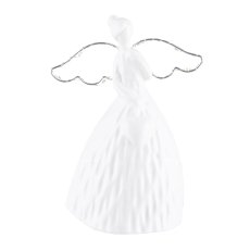 Ceramic angel, w.metal wings, w.LED, 18x13x8,5cm, white
