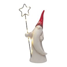 Keramik Weihnachtsmann, m.Metall Stern, m.LED 18x9x6cm, Rot