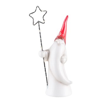 Keramik Weihnachtsmann, m.Metall Stern, m.LED 18x9x6cm, Rot