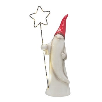 Ceramic Father Christmas, w.metal star, w.LED 24x13x7cm, red