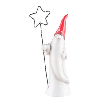 Ceramic Father Christmas, w.metal star, w.LED 24x13x7cm, red