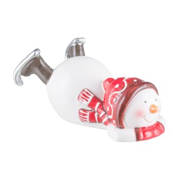Ceramic snowman, lying, 3 assorted 5x11x6,5cm, red