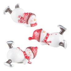 Ceramic snowman, lying, 3 assorted 5x11x6,5cm, red