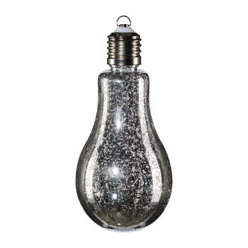 Glas Birne stehend/Hänger m.LED MERCURY, 11x22cm, silber