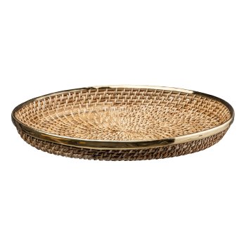 Rattan plate with brass rim SOUL, 36x36x3cm, nature