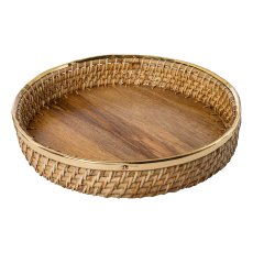 Rattan tray w.brass rim SOUL, 30x30x6,5/36x36x6,5/41x41x6,5c m, natural, 3/set