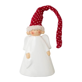 Ceramic Angel with Fabric Cap, 21x11x6cm, Red