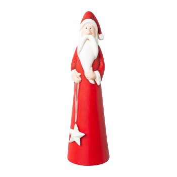 Ceramic Santa Claus with Star Klaus, 9,5x8,5x31,5cm, Red, Lepuro