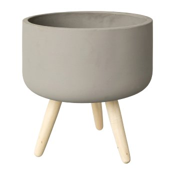 Cement Bowl On Wooden Feet, 18x18x20cm, Grey