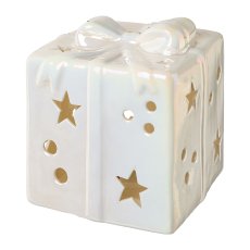 Keramik Geschenkpaket m. LED LIGHTS UP, 7,3x7x7cm, arctic pearl