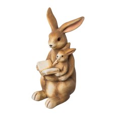 Ceramic rabbit with child, 13x10x22.5cm, natural