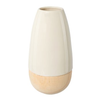 Keramik Vase m.Holzpart WOODPECKER, 11x11x20cm, holz