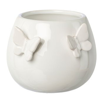 Ceramic vase w.butterflies, 11x11x9cm, white