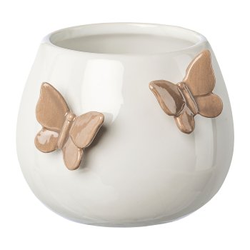 Ceramic vase with butterflies, 11x11x9cm, grey