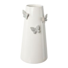 Ceramic vase with butterflies, 13,5x12,5x24cm, grey