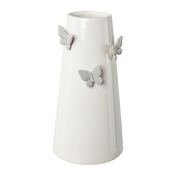 Ceramic vase with butterflies, 13,5x12,5x24cm, jeans blue
