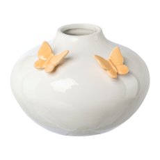 Ceramic vase with butterflies, 16x16x11cm, peach