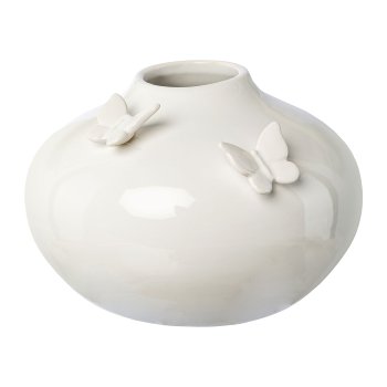 Ceramic vase with butterflies, 18x18x13cm, white