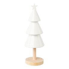 Ceramic tree on wooden base, 12x12x35cm, white