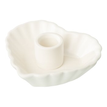 Ceramic candle holder plate heart, 11,5x10,5x4cm, white