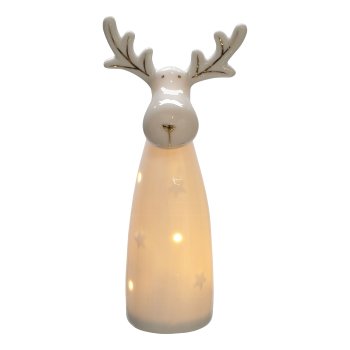 Ceramic deer w.LED gold contour, 8x6,5x16,6cm, white