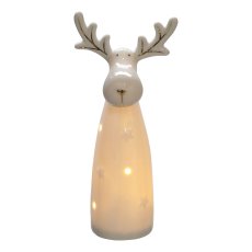 Ceramic deer w.LED gold contour, 8x6,5x16,6cm, white