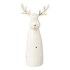 Ceramic deer w.LED Goldkonmtour, 10,5x8,5x24cm, white