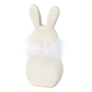 Porzellan Hase m.Federschweif VICTOR, 16x4x7,5cm, weiß