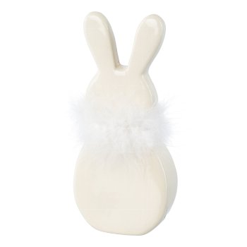 Porzellan Hase m.Federschweif VICTOR, 21x5x9,5cm, weiß