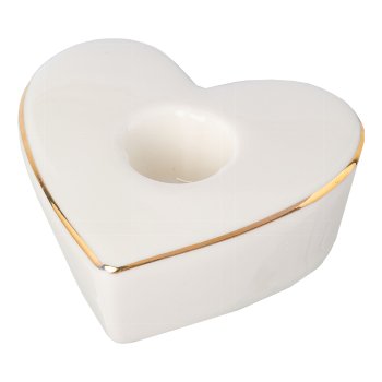 Porcelain candle holder heart GOLDLINE, 3x7,6x7,4cm, white