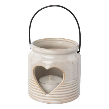 Porzellan Windlichtbecher Herzmotiv LILLE, 7,6x8x8cm, natur
