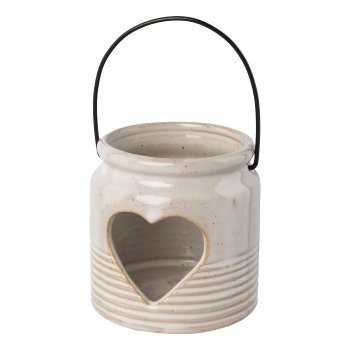 Porzellan Windlichtbecher Herzmotiv LILLE, 7,6x8x8cm, natur