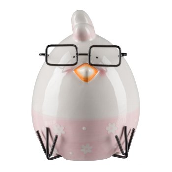 Ceramic chicken with glasses HENRIETTE, 9x9x12cm, pink