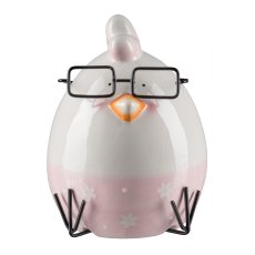Keramikhuhn HENRIETTE mit Brille, 9x9x12cm, Rosa