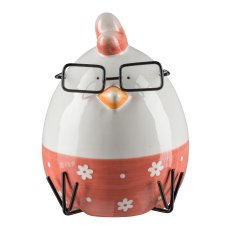 Ceramic chicken with glasses HENRIETTE, 9x9x12cm, salmon