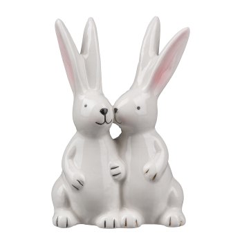 Ceramic pair of rabbits KISSES, 6x4x9.5cm, white