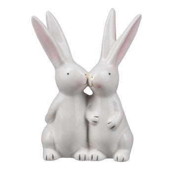 Ceramic pair of rabbits KISSES, 9.5x5.5x13.2cm, white