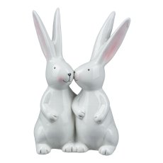 Ceramic rabbit pair KISSES, 12x7x17cm, white