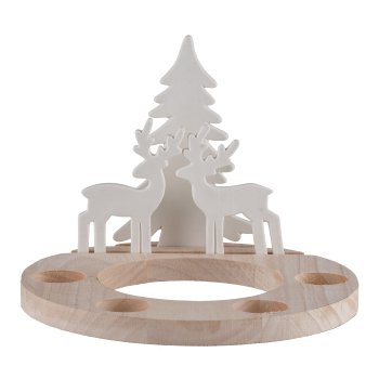 Porcelain motifs, on wooden wreath tealight holder 24x24x17cm, white