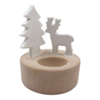 Porcelain star/deer 2 assorted tealight holder 10x10x13,5cm, nature