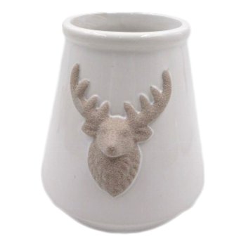 Ceramic vase with stag emblem 11x11x13.5cm, nature