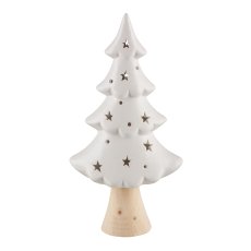 Ceramic tree, w.LED, on wooden base 16x9x32cm, white