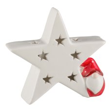 Ceramic star with Father Christmas figure, w.LED 10x3,5x9,5cm, white