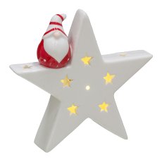 Ceramic star with Father Christmas figure, w. LED 14.5x3.5x14cm, white